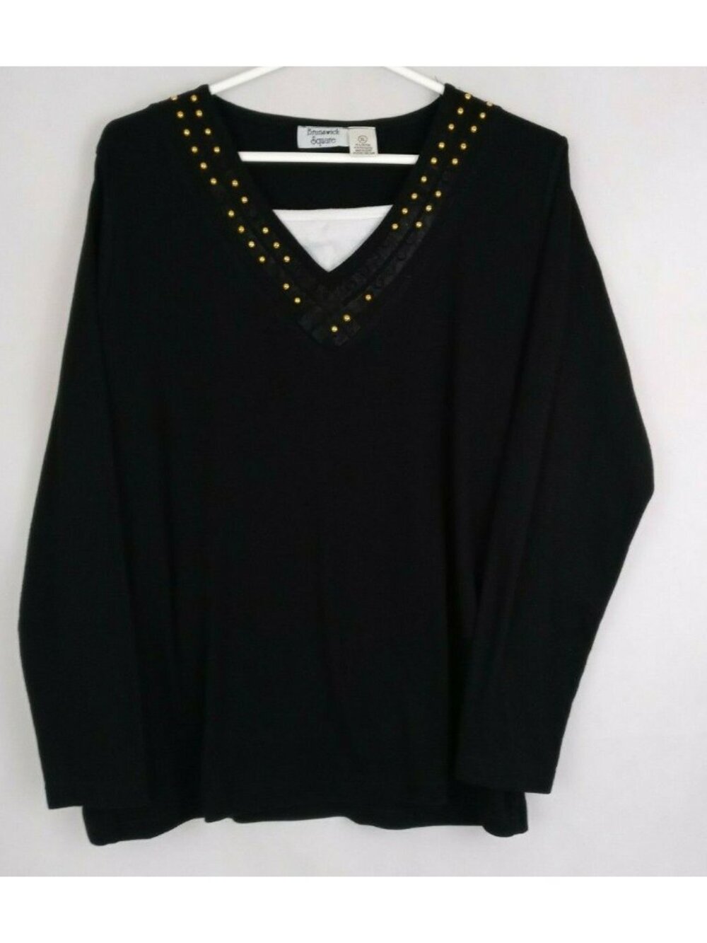 Brunswick Square Women's Black Beaded Studded Long Sleeve Shirt Size XL